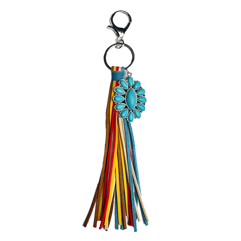 Wholesale Western Style Multicolor Tassel Turquoise Keychain